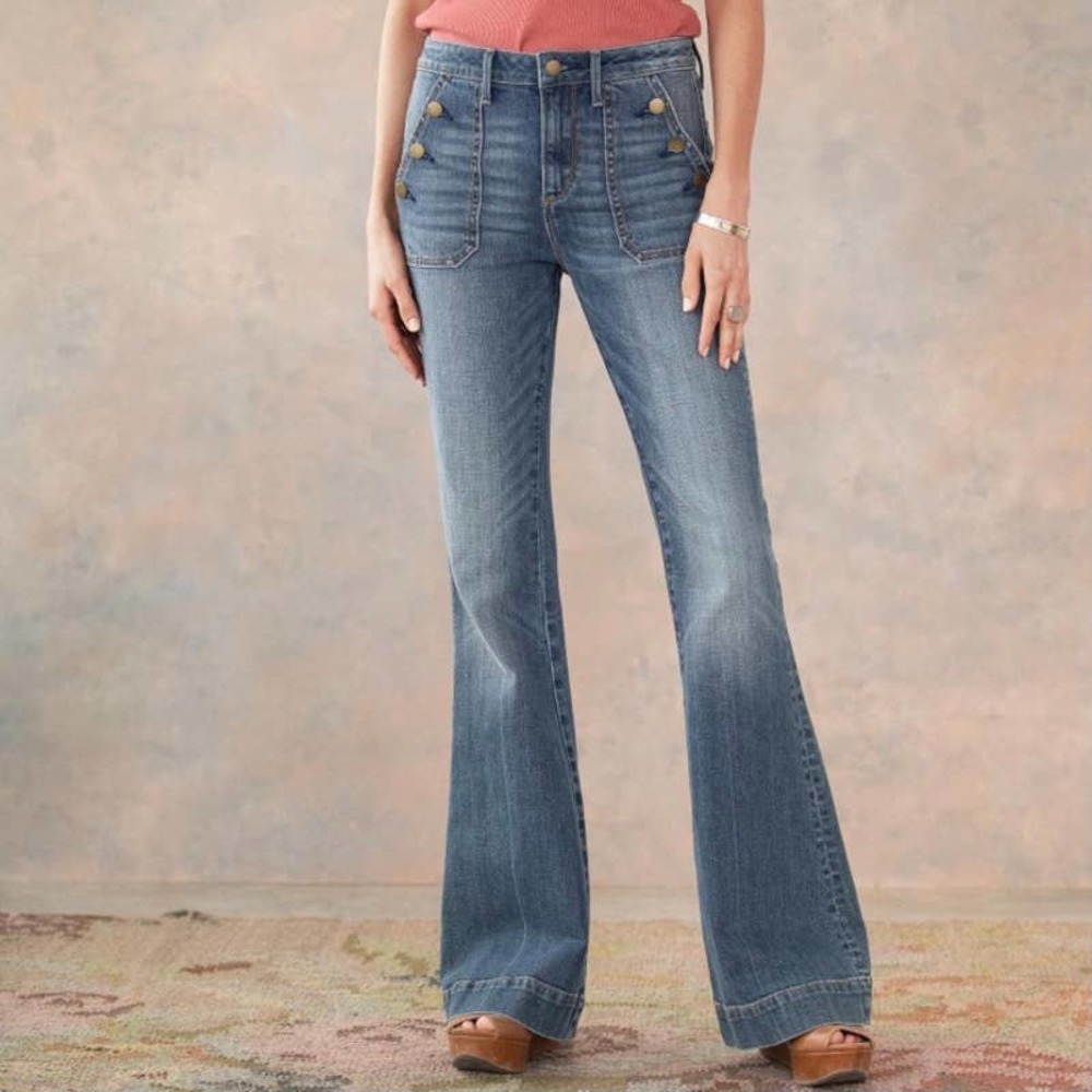 NWT Driftwood Farrah Melrose Jeans Flare Wide Leg Denim size 27 Boho Mid Rise